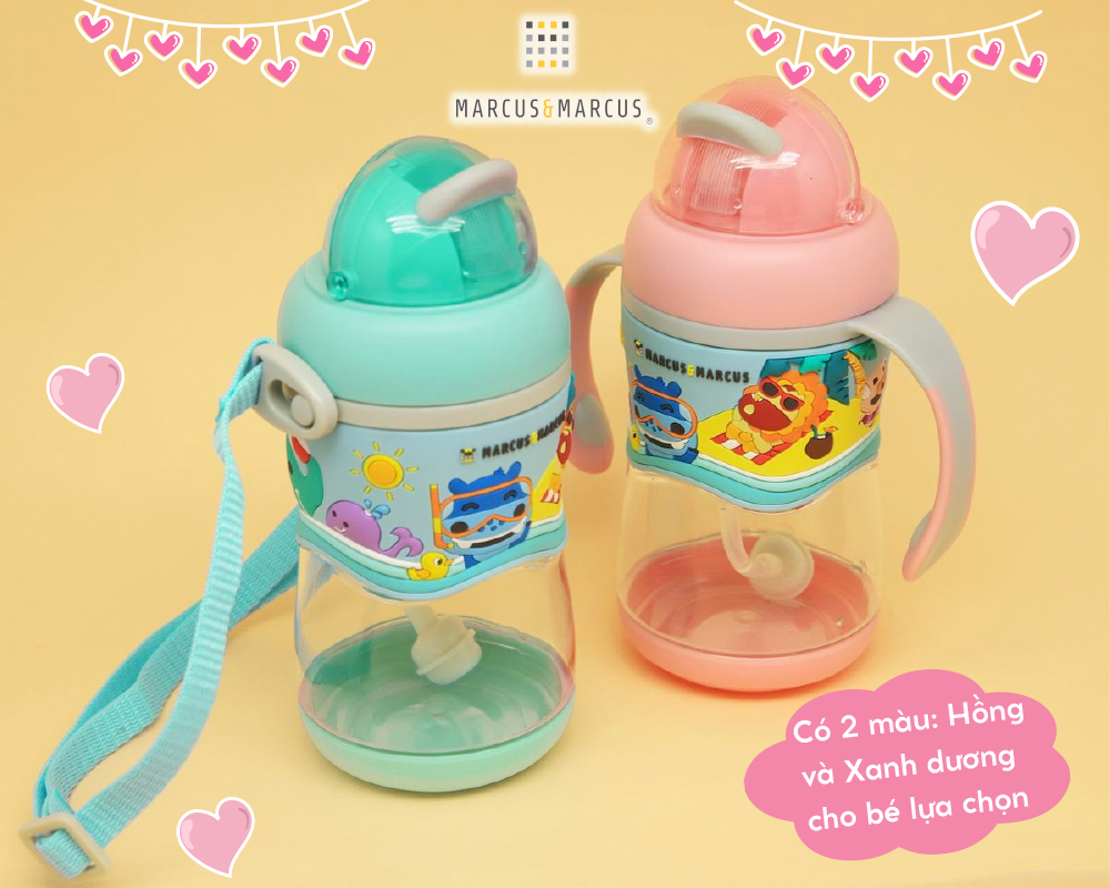 Bình uống nước có ống hút cho bé Tritan 2-Stage Marcus & Marcus, từ 12 tháng - Hồng