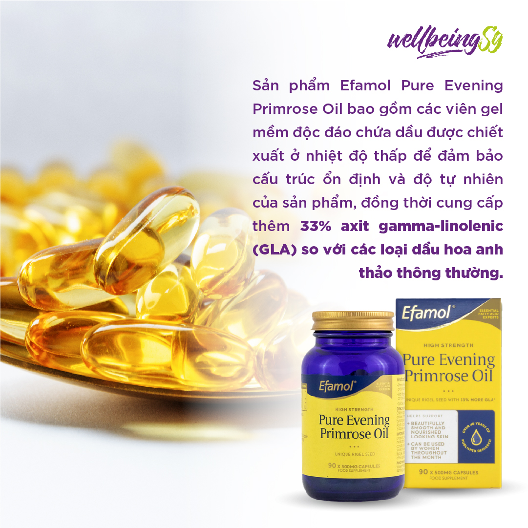 Viên Uống Bổ Sung Dầu Hoa Anh Thảo Nguyên Chất Efamol Pure Evening Primrose Oil, Giúp Cân Bằng Nội Tiết Tố, Bảo Vệ Và Làm Sáng Da (30 Viên Gel - 1000mg)