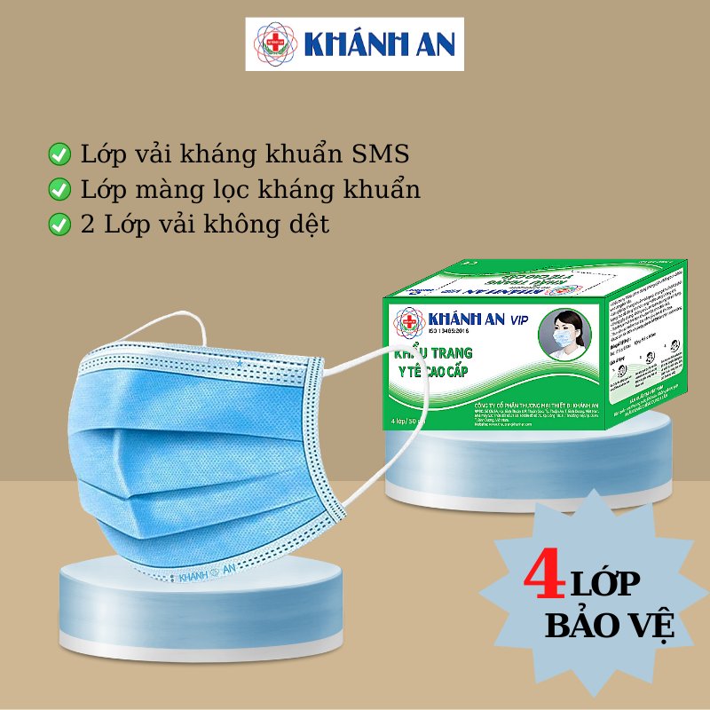 Khẩu trang y tế Khánh An VIP 4 lớp kháng khuẩn 1 hộp 50 chiếc loại cao cấp