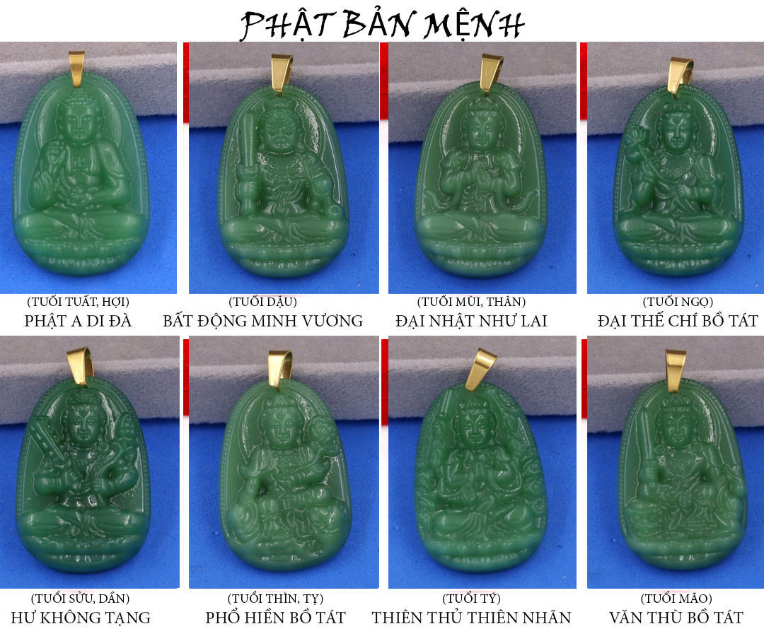 [Tuổi Mùi, Thân] Mặt Dây Chuyền Phật Đại Nhật Như Lai Đá Thạch Anh Xanh Lá Size Nhỏ 3.6cm & Size Lớn 5cm - Tặng Kèm Móc Inox - Phong Thủy 868 - May Mắn - Bình An