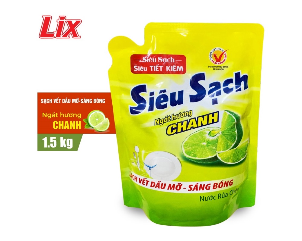 túi nước rửa chén lix siêu sạch hương chanh 1.5kg n4302 - sạch bóng vết dầu mỡ 3