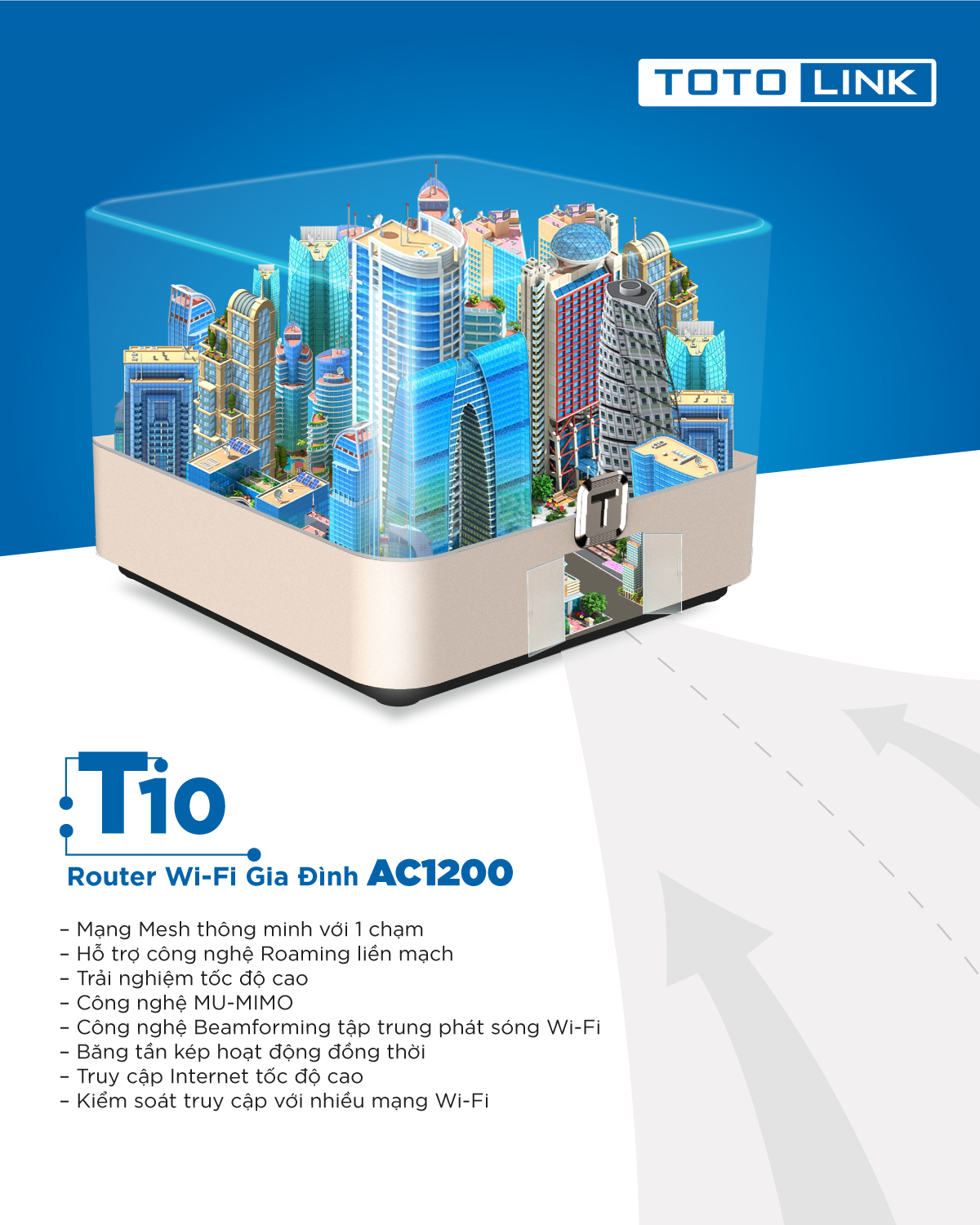 Bộ Phát Wi-Fi Dạng Lưới - Công Nghệ Mesh TOTOLINK T10 - AC1200 - Hàng Chính Hãng