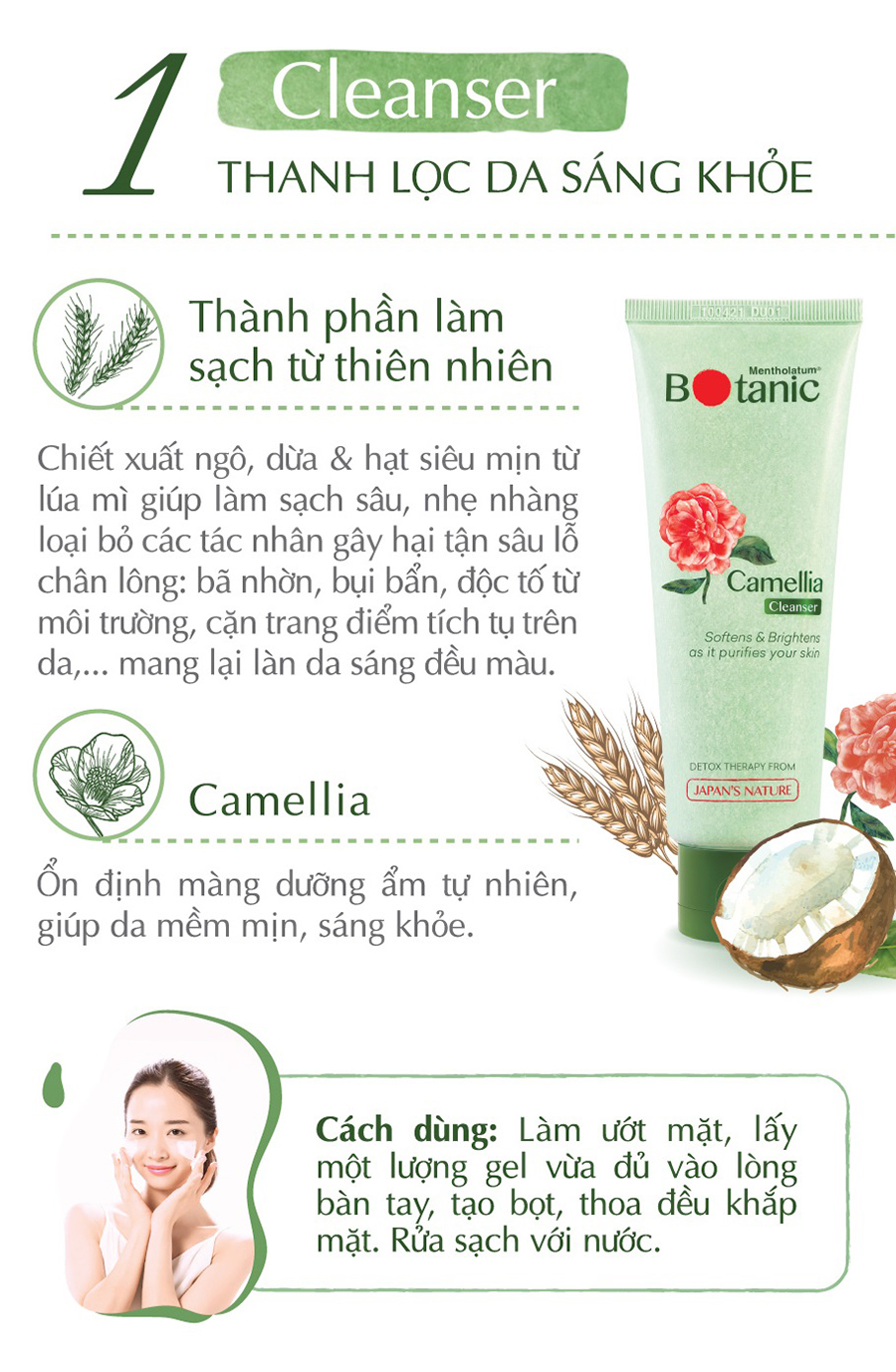 Bộ Sản Phẩm Dưỡng Da Chiết Xuất Hệ Thực Vật Mentholatum Botanic (Gel Rửa Mặt 80g + Dung Dịch Dưỡng 100ml + Tinh Chất Dưỡng 30g)