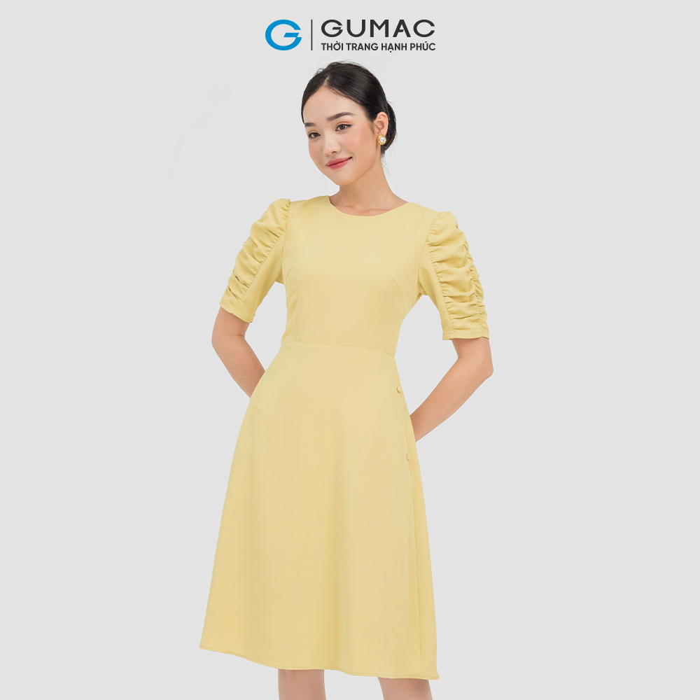 Đầm nữ GUMAC DC07050 dáng suông chất liệu Lụa Nhật tay nhún thời trang