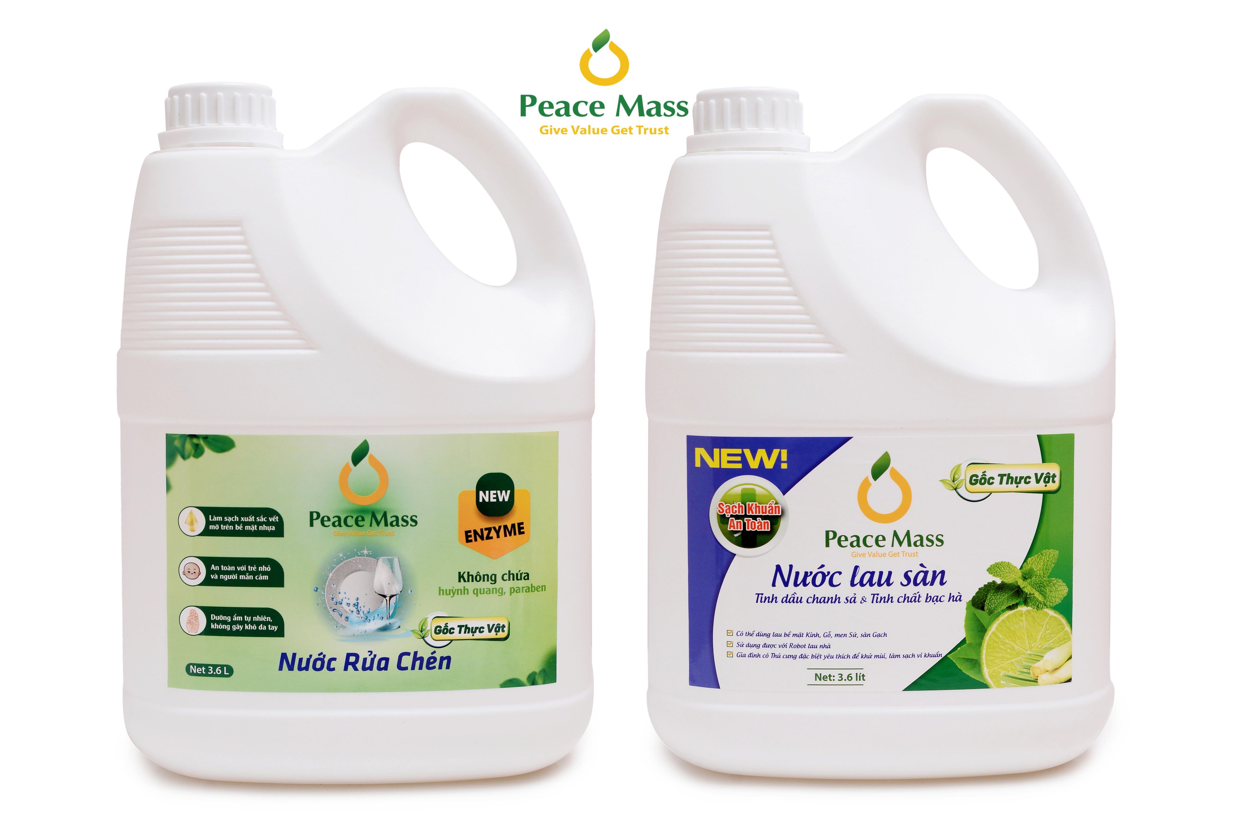 Combo Sản Phẩm Gốc Thực Vật LSB3 Peace Mass Nước Lau Sàn TD Chanh Sả - Bạc Hà 3.6 l + Nước Rửa Chén 3.6 l (Thuộc nhóm Sản phẩm Lành tính / Sinh học)