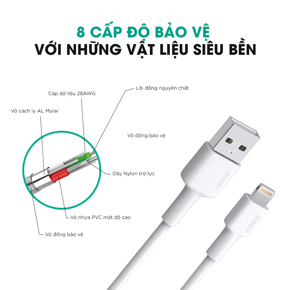 Dây Cáp SạcLightning Aukey CB-BAL1 MFI 1.2m - Hàng Chính Hãng Dây Cáp SạcLightning Aukey CB-BAL1 MFI 1.2m - Hàng Chính Hãng
