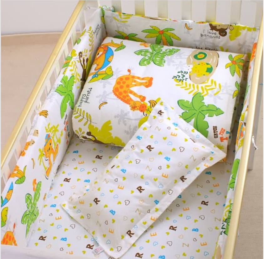 Set 7 Món Chăn+ Gối+ Drap Giường+ Thanh Chắn Cho Bé Elephant Baby Dễ Dàng Tháo Rời (Họa Tiết Động Vật)