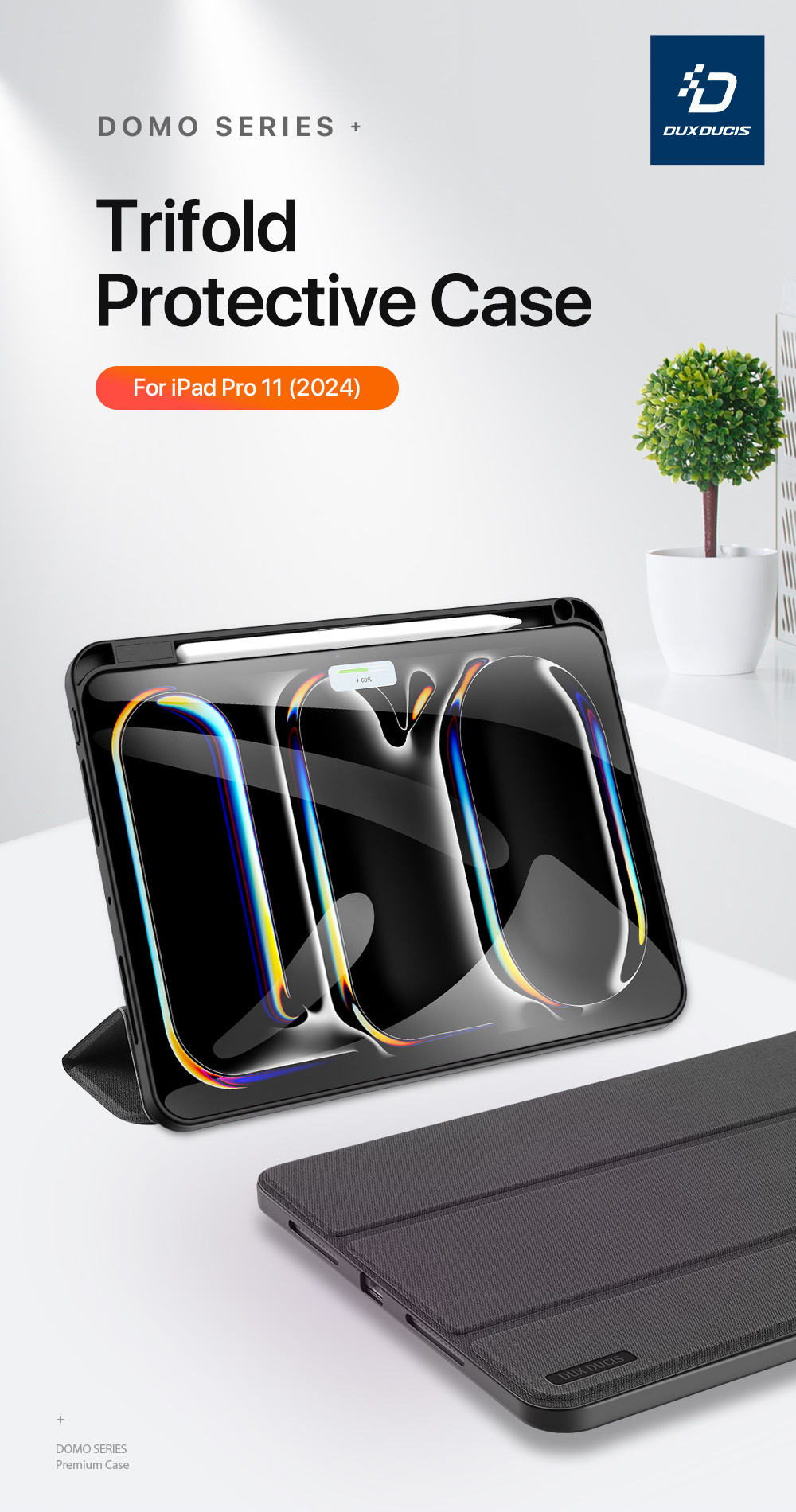 Bao da Dux Ducis Domo Series cho iPad Pro 11 inch 2024/ Pro 13 inch 2024 M4 có khe cắm bút, auto sleep/ wake_ Hàng chính hãng