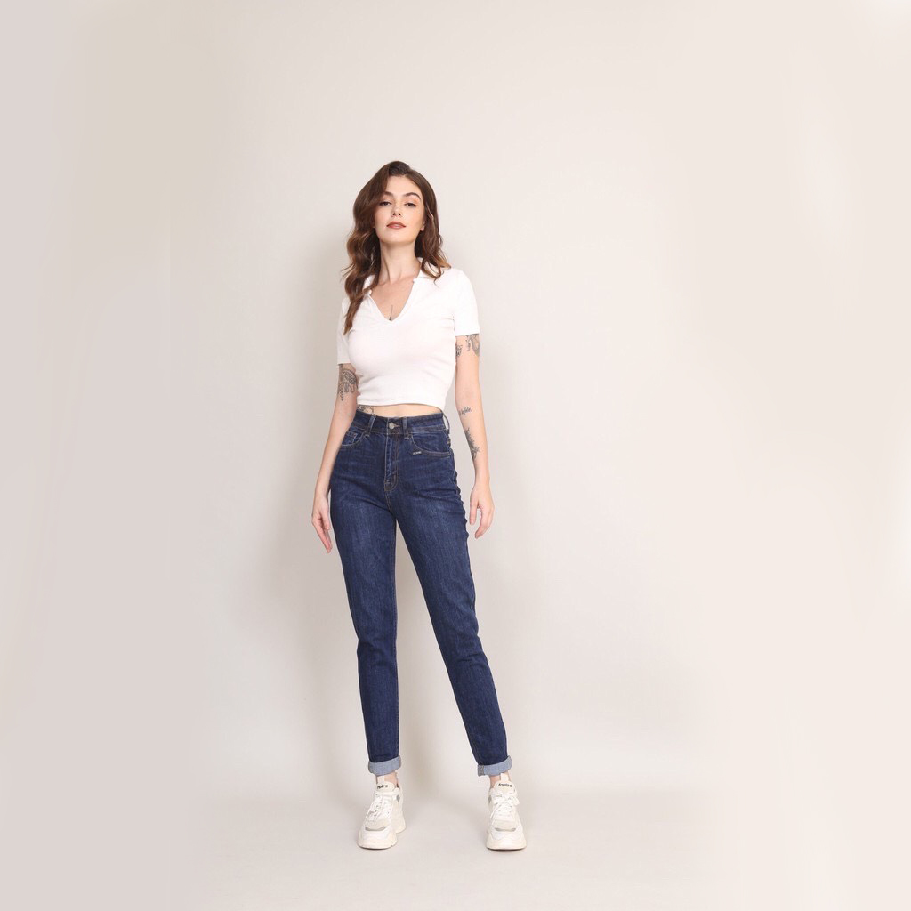 Quần jean nữ baggy - fit 9 tấc , cạp cao , co giãn 4 chiều thoải mái, năng động CT jeans 8