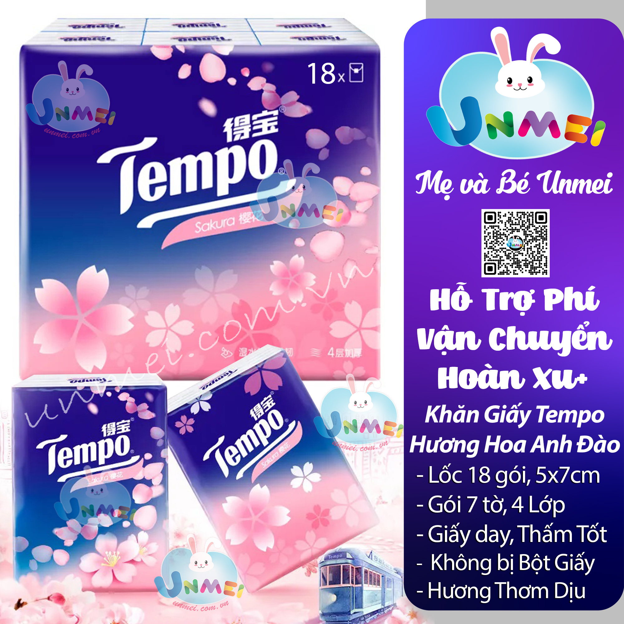 Tempo - Khăn GiấyBỏ túi Tempo Petit Cao Cấp Bạc Hà/Gỗ Táo/Sakura tặng 1 khăn sữa cao cấp thương hiệu Unmei