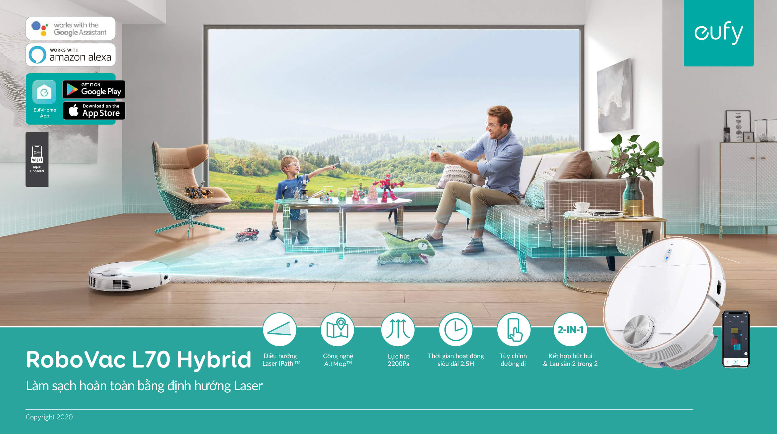 Robot Hút Bụi lau nhà thông minh Eufy RoboVac L70 Hydrid - T2190 - Hàng Chính Hãng