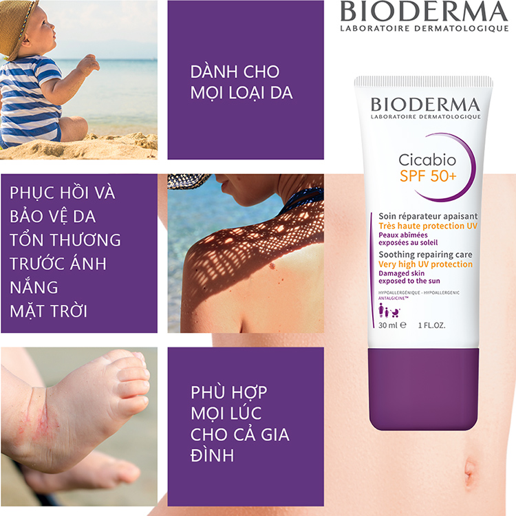 Kem Dưỡng Phục Hồi Da Tổn Thương Và Hạn Chế Tăng Sắc Tố Sau Viêm Bioderma Cicabio Creme Spf 50+ 30ml