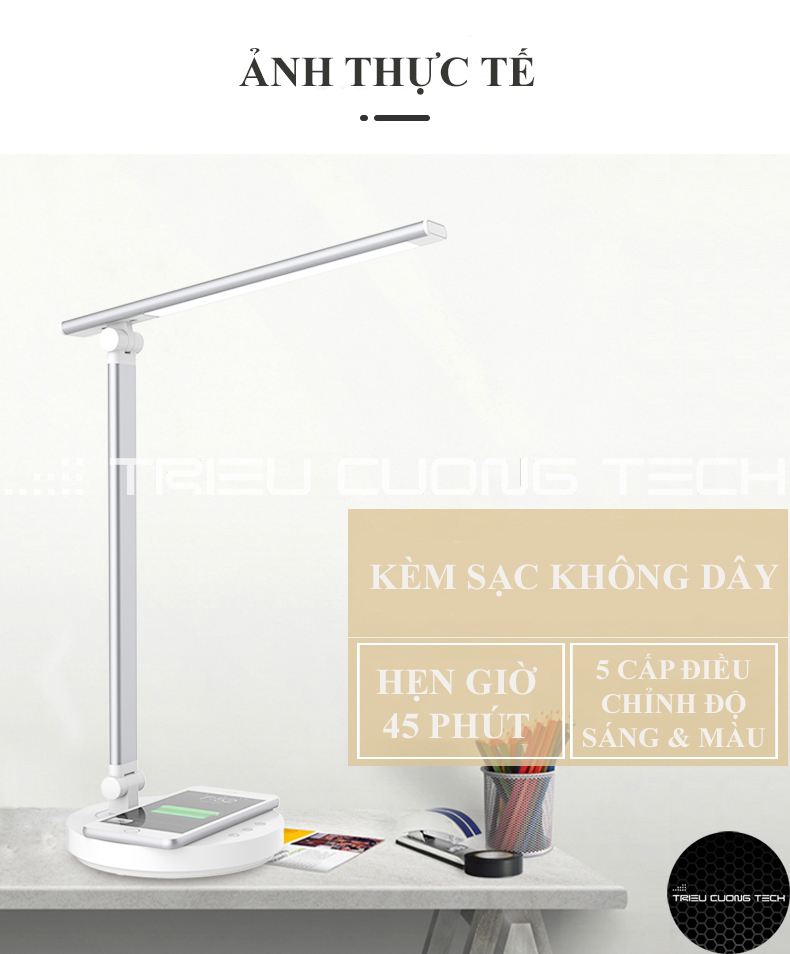 Đèn Led Bàn Đọc Sách Làm Việc Chống Cận - Cảm Ứng - Hỗ Trợ Sạc Không Dây - Điều Chỉnh Vùng Ánh Sáng Cho Sinh Viên - Học Sinh - Văn Phòng - Hàng Chính Hãng