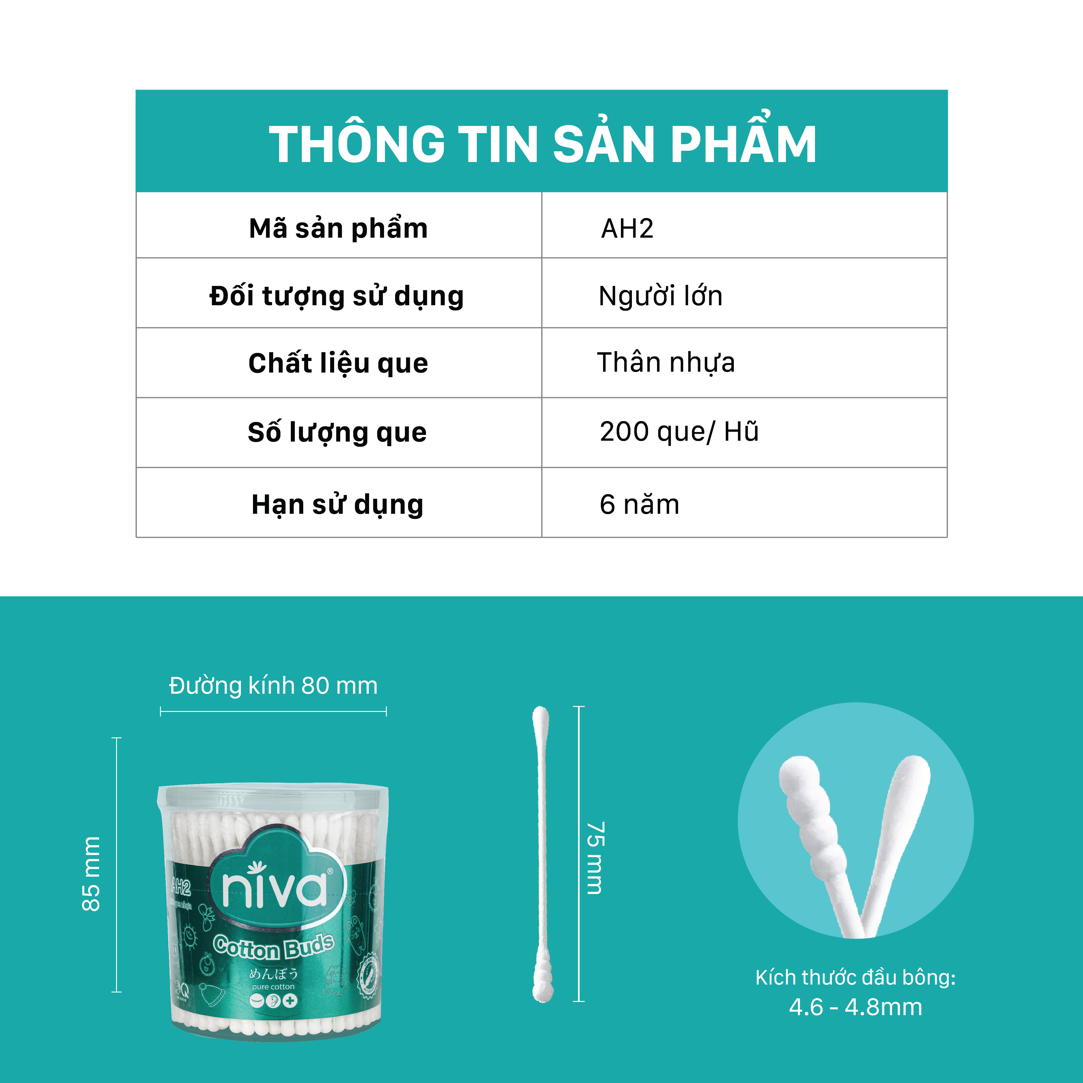 Tăm Bông NIVA Dành Cho Người Lớn Hũ 200 Que Nhựa Ah2