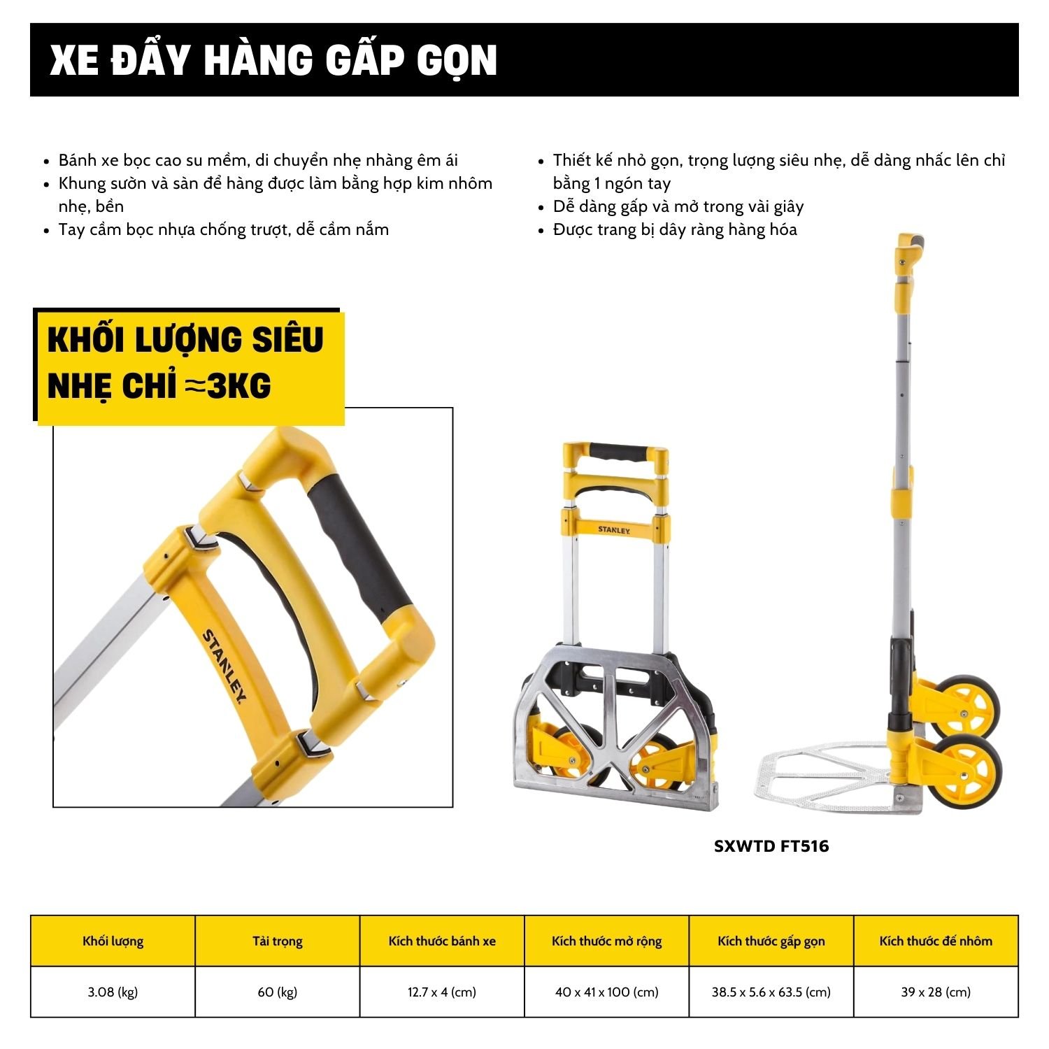xe day hàng 2 bánh gấp gọn Stanley FT516