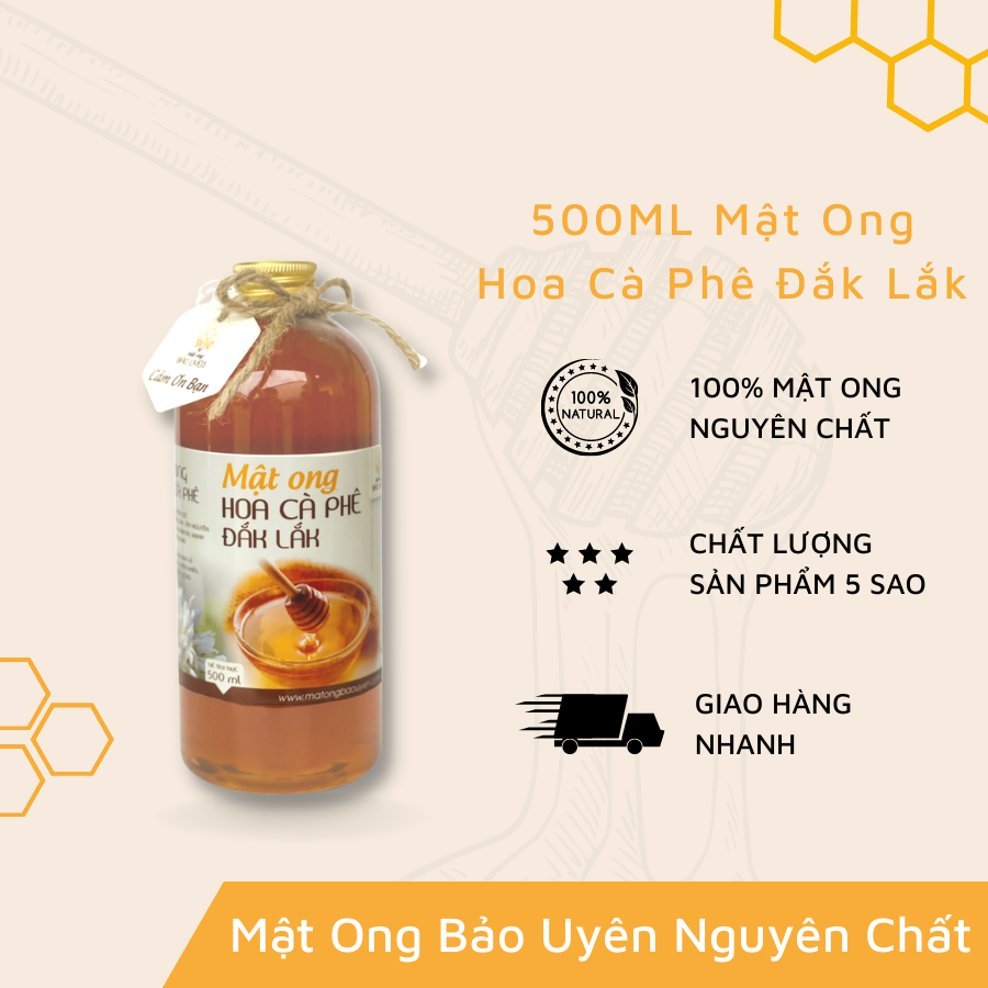 mật ong hoa cà phê nguyên chất bảo uyên chống oxy hóa tăng cường sức đề kháng loại chai dung tích 500ml 1