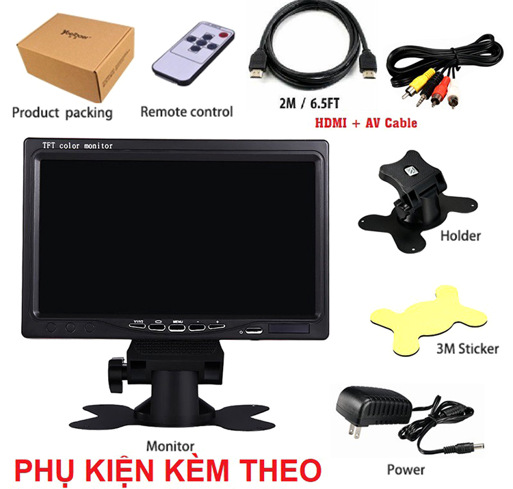 Màn Hình LCD 7 inch HD 1024p - 1024*600 - Pixels Có Cổng HDMI, VGA & AV Input