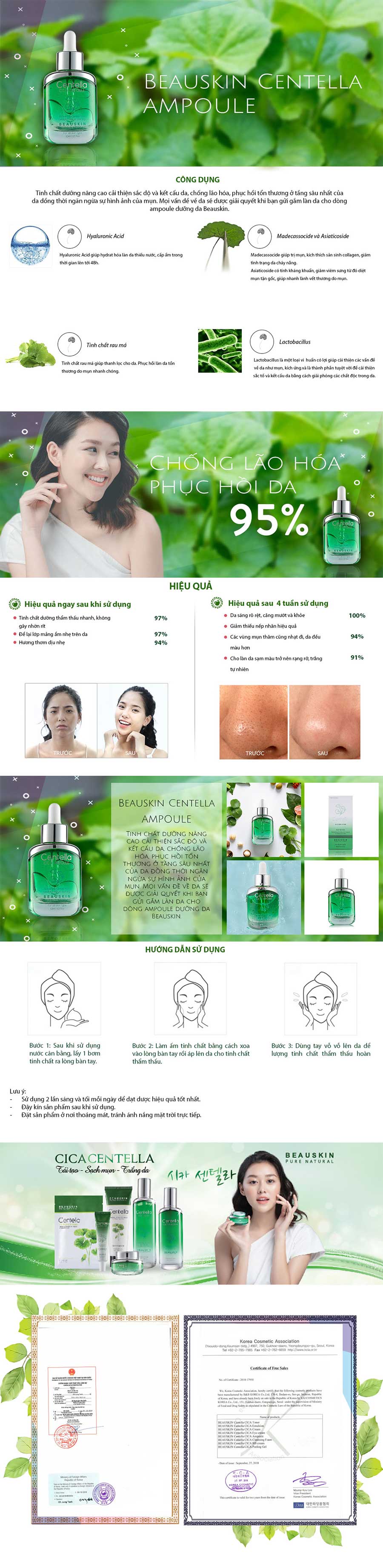 Tinh chất tái tạo làm trắng da Beauskin Centella Cica (30ml)