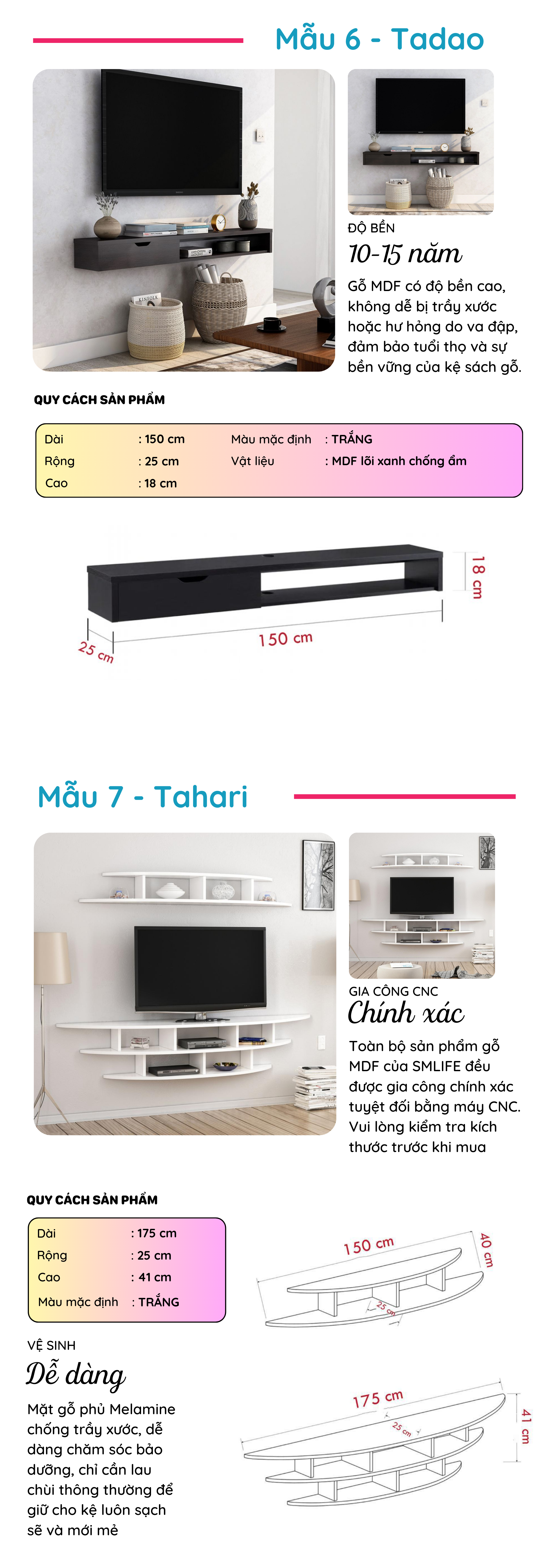 Kệ Tivi Treo Tường Phong Cách Hiện Đại Thương Hiệu SMLIFE (Nhiều mẫu, có thể đổi Size và màu sắc)