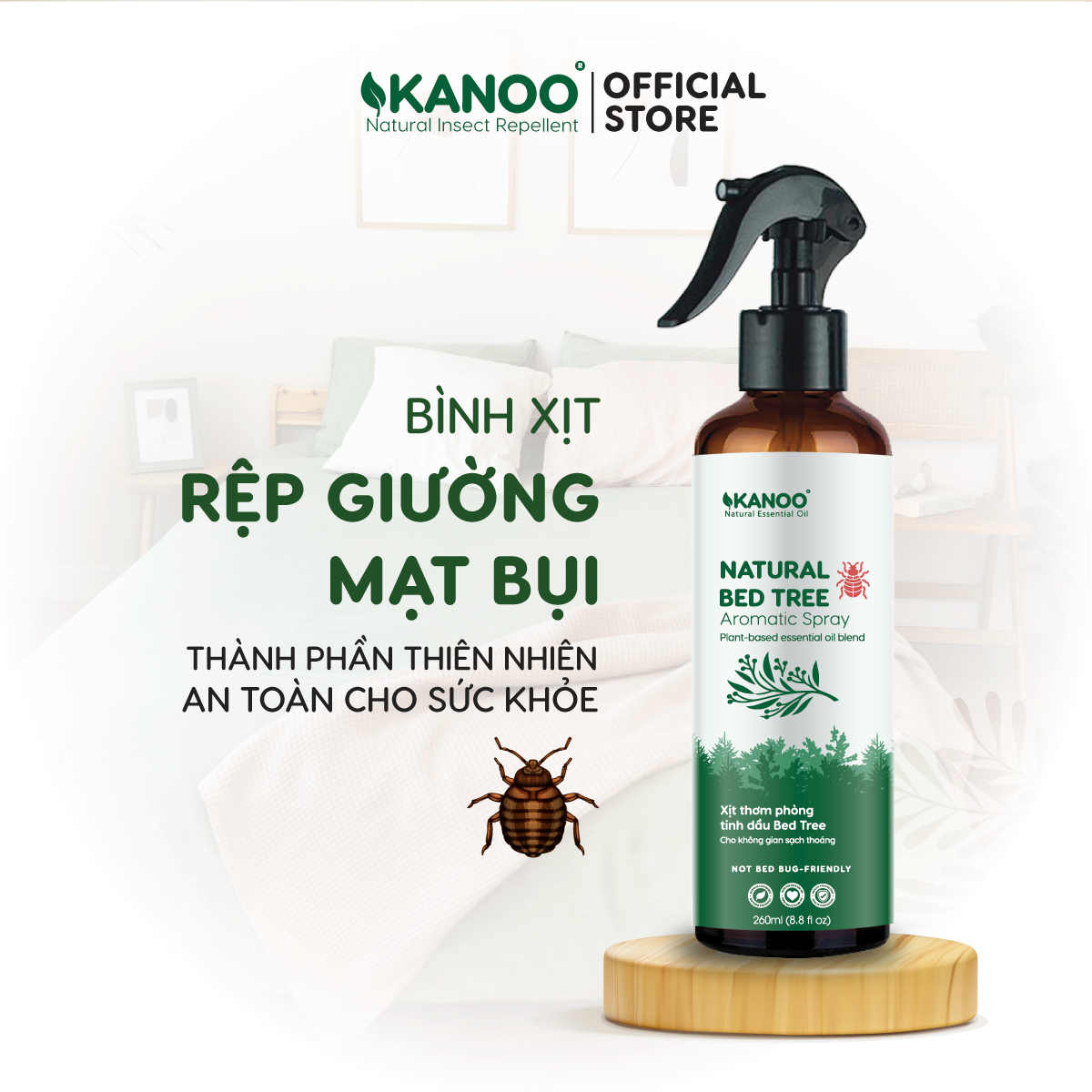 Bình xịt thơm phòng hỗ trợ ngăn ngừa ve bọ, rệp giường, mạt bụi KANOO, thành phần từ thảo dược tự nhiên. Bình xịt thơm phòng, hỗ trợ đuổi côn trùng