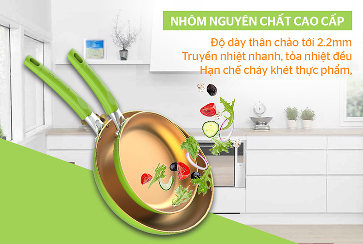 Cặp Chảo Chống Dính Đáy Từ Sunhouse SHG112026MGC - Xanh