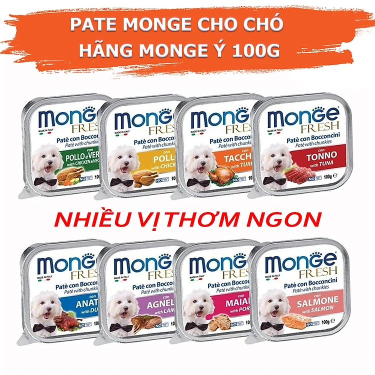 Pate Cho Chó Monge Nhiều Vị Thơm Ngon, Pate Monge Hãng Monge Ý 100g