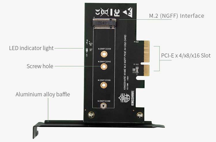 Adapter Kingshare Chuyển Đổi SSD M2 NVMe To PCIe 3.0 x 4 - Hàng Nhập Khẩu