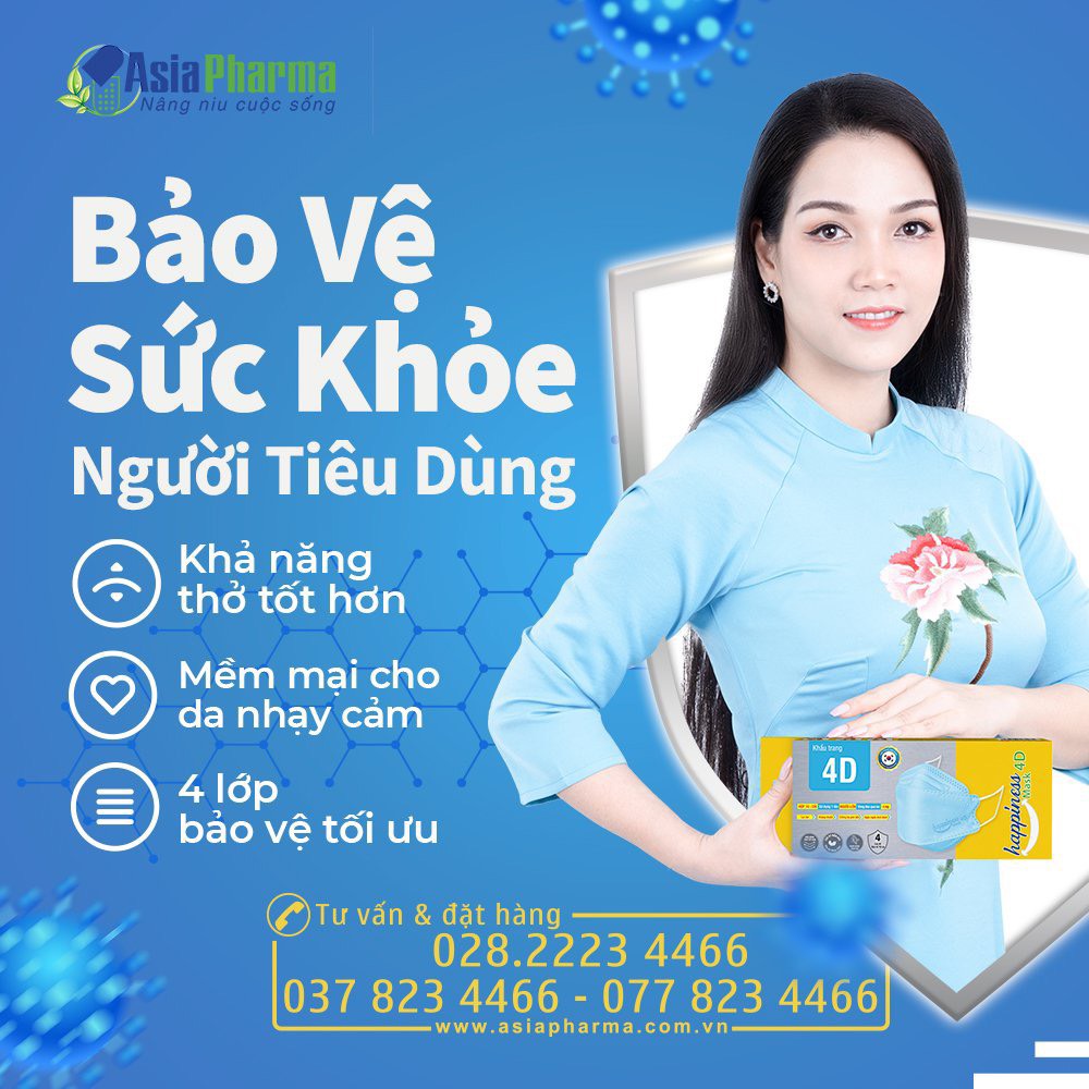 khẩu trang y tế 4 lớp kháng khuẩn cao cấp happiness 4d hàn quốc hộp 10 cái - asia pharma 1