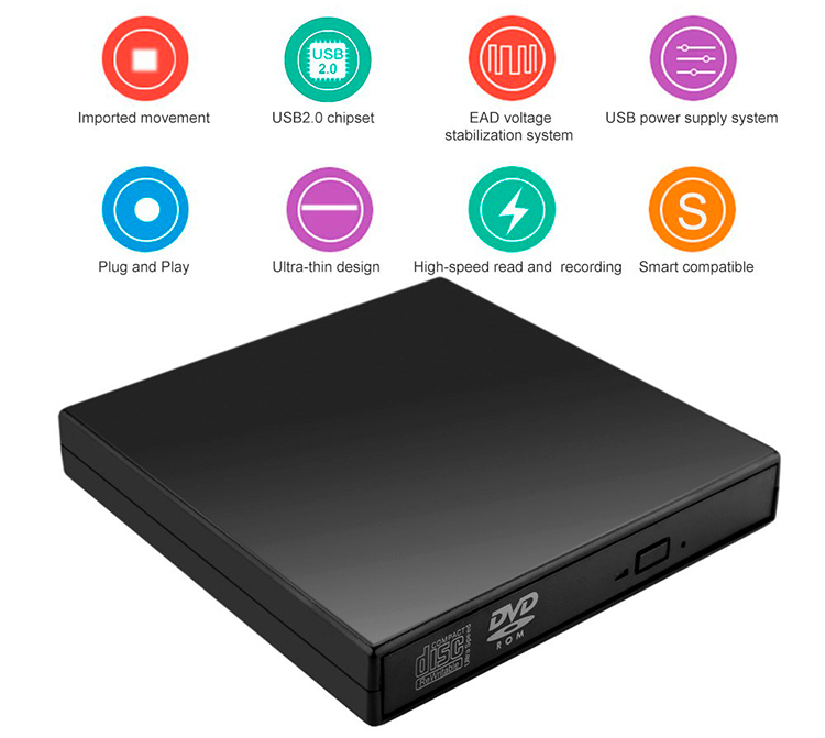 Combo DVD Gắn Ngoài (Gồm Box + DVD) To USB 2.0 (Đọc, Ghi CD - DVD) – Hàng Nhập Khẩu