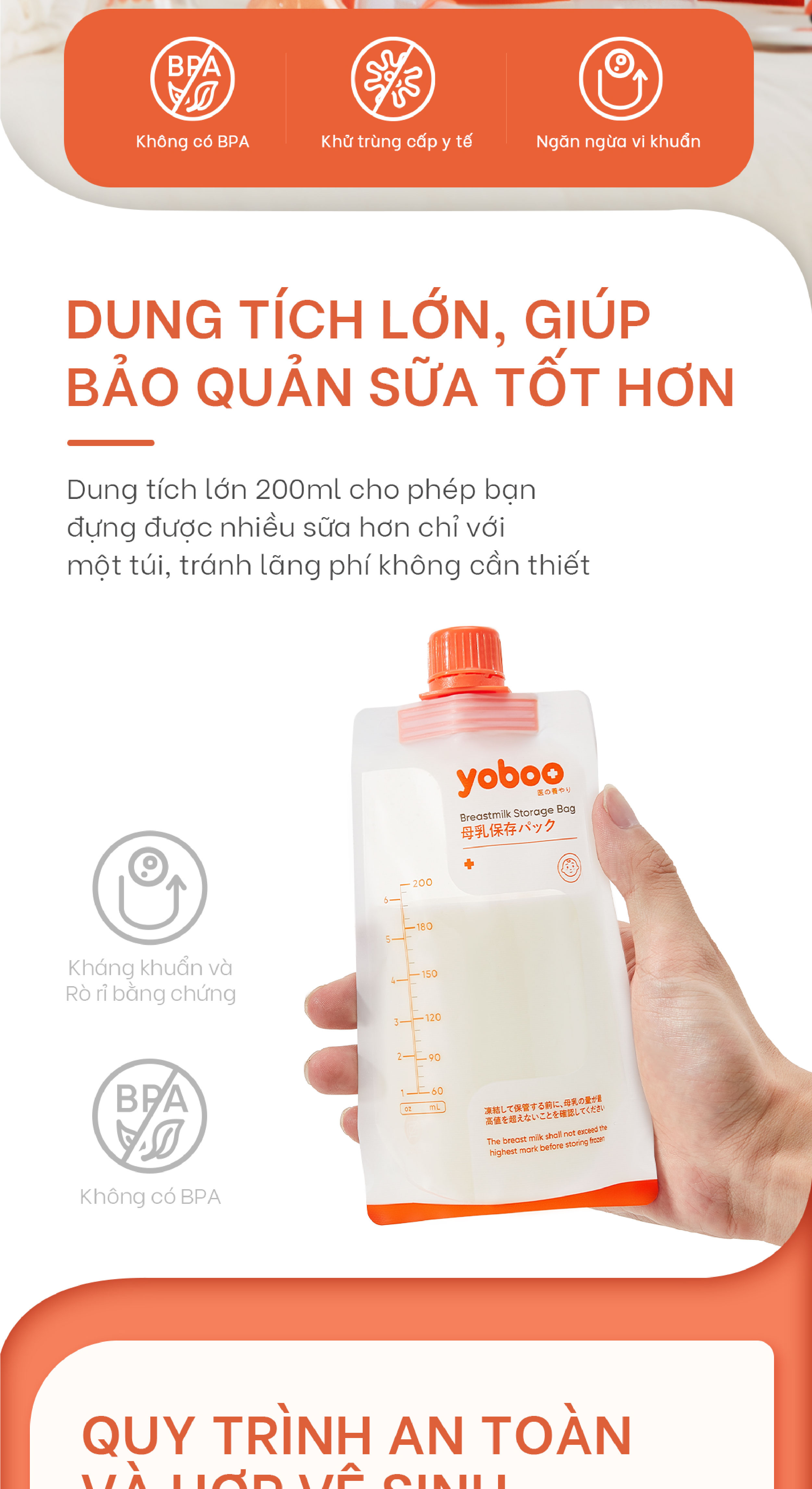 combo 3 hộp túi trữ sữa mẹ nút vặn 200ml yoboo (90 túi) 2