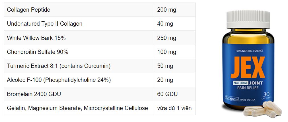Viên uống JEX giảm đau, bảo vệ xương khớp với Eggshell Membrane, Collagen Peptide, Collagen Type II không biến tính (30 viên)