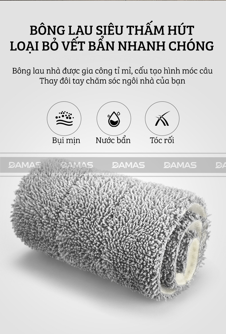Cây Lau Nhà Phun Sương, Chổi Lau Nhà 360° Lau Sạch Khô Nhanh Cao Cấp Damas P1 Pro - Bản Lau To Giúp Lau Sạch Nhanh Chóng, Khớp Xoay 180 Độ Linh Hoạt - Thiết Kế Mới Tích Hợp Bình Chứa Dung Dịch Với Tốc Độ Phun Sương 0.1s - Hàng Chính Hãng