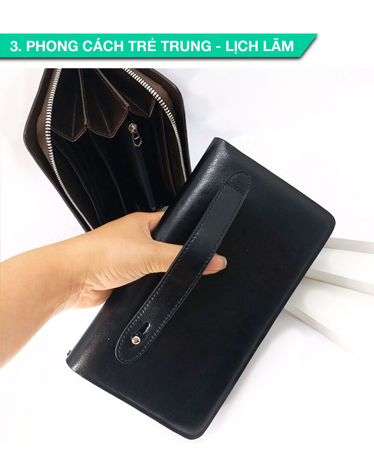 Ví dài cầm tay da bò Mill cao cấp Bụi Leather C104 - Bảo hành 12 tháng