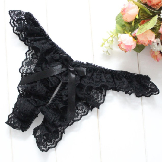 Quần lọt khe viền ren - đen