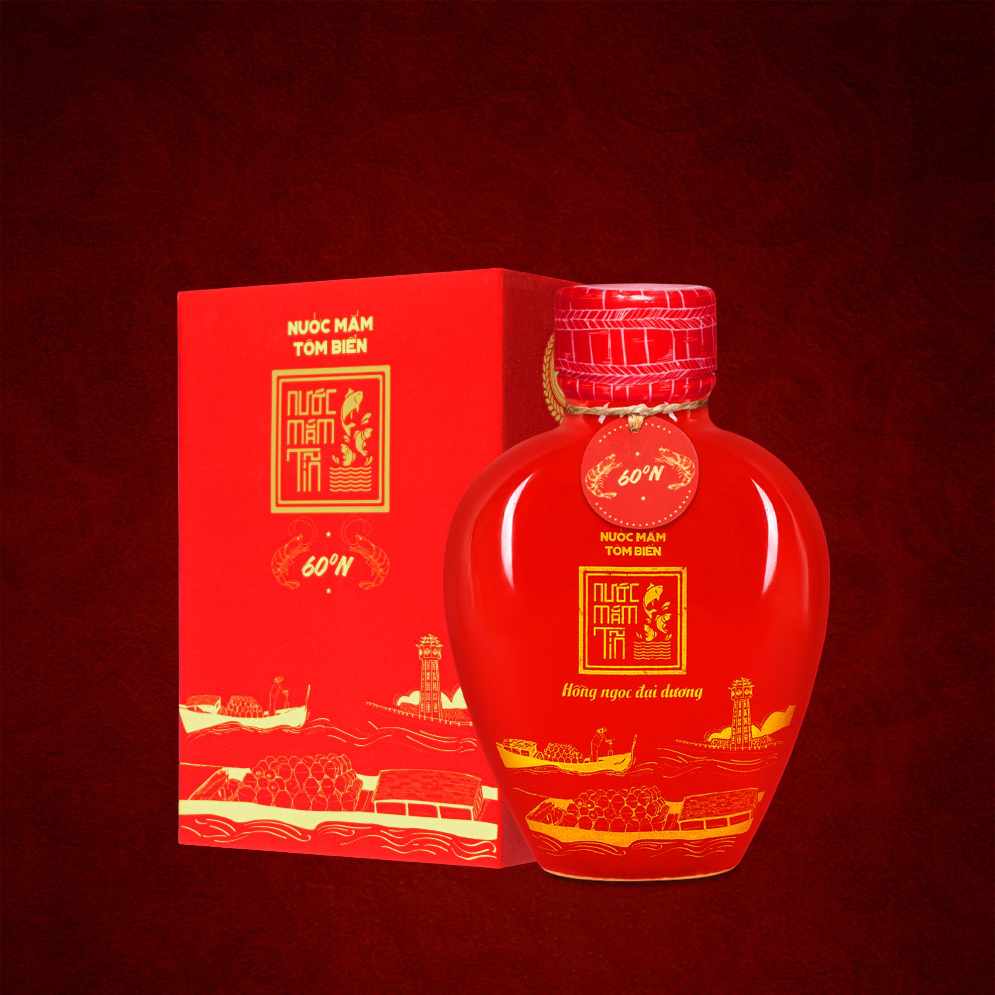 Đặc Sản Phan Thiết - Set 1 Giỏ Quà Đậm Đà Tình Thân Nước Mắm Tôm Biển Bình Gốm Đỏ 60N Và Cá Cơm Ruột Đỏ Bình Gốm Vàng 60N