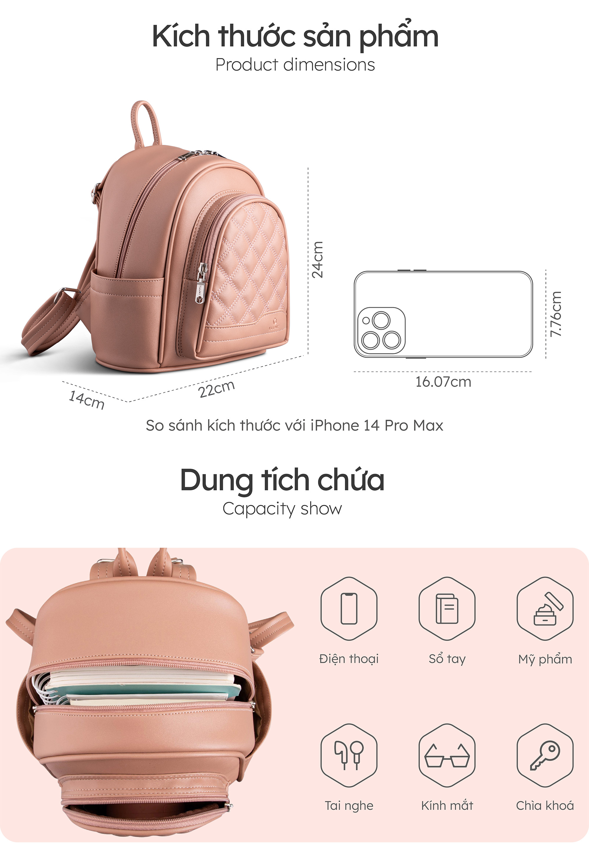 Balo Yuumy ( Thời trang nữ tiện lợi cỡ trung - Balo da Seasand YBA65 )