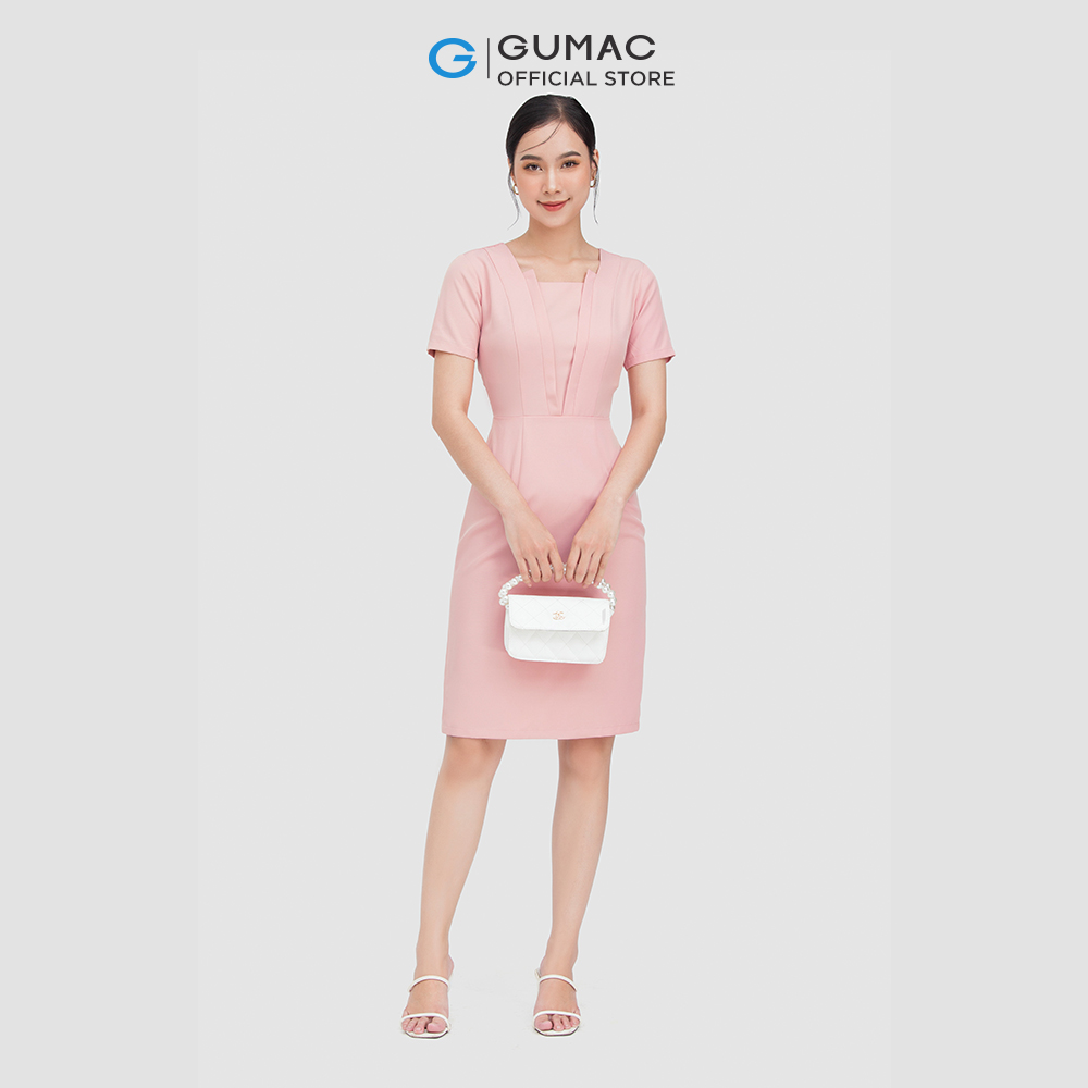 Đầm nữ GUMAC DC05011 form A hơi suông nhẹ cổ vuông thanh lịch 