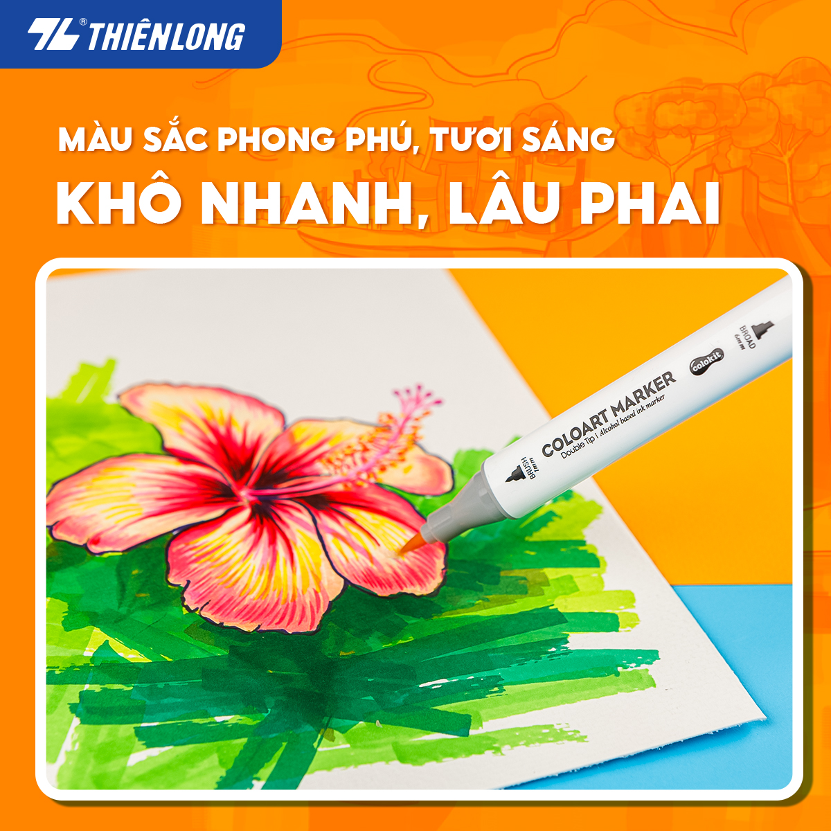 Bút dạ màu 2 đầu Art Marker Thiên Long Colokit - Bút dạ 12/24 màu, mực bền màu, mau khô dùng vẽ tranh, calligraphy
