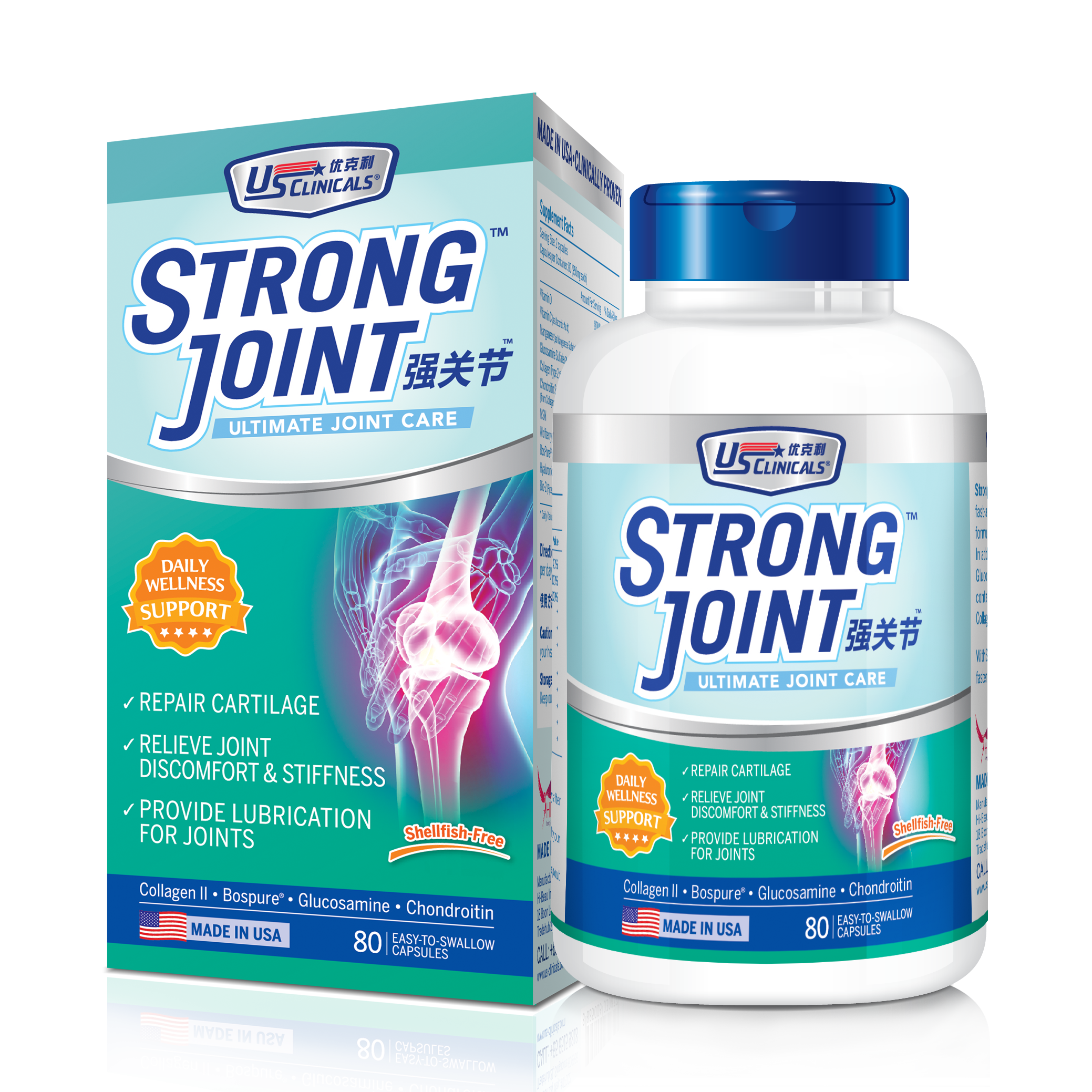 Viên Uống Bổ Sung Glucosamine Gấp Đôi, Cải Thiện Sụn, Khớp Giảm Nhức Mỏi Triệt Để US Clinicals StrongJoint Từ Mỹ - 80 Viên