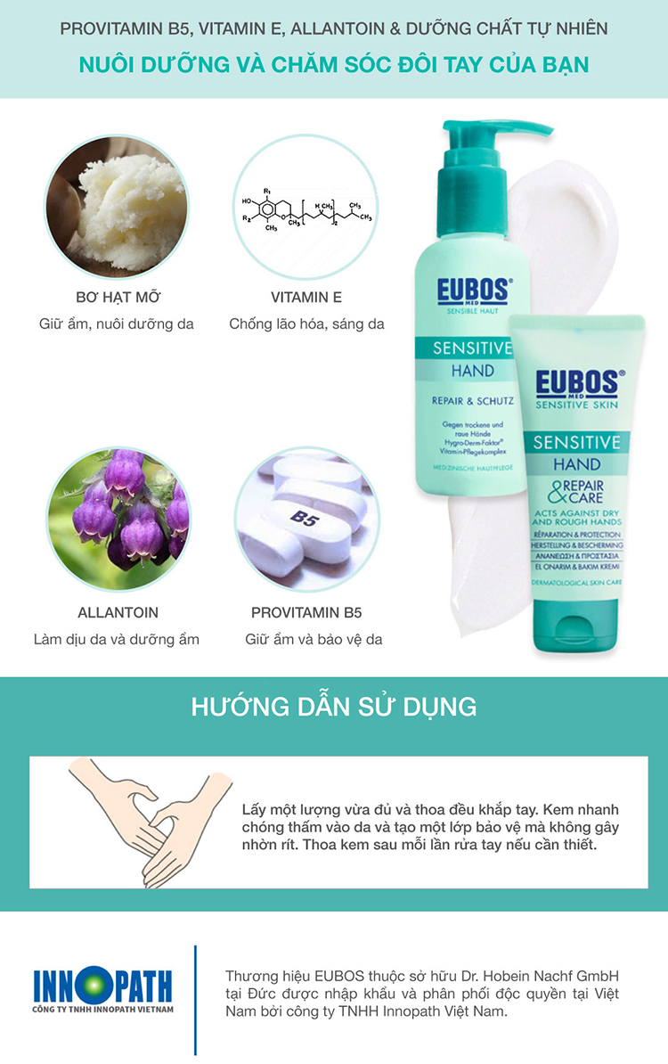 Kem dưỡng tay cho da nhạy cảm EUBOS Sensitive Hand Repair & Care