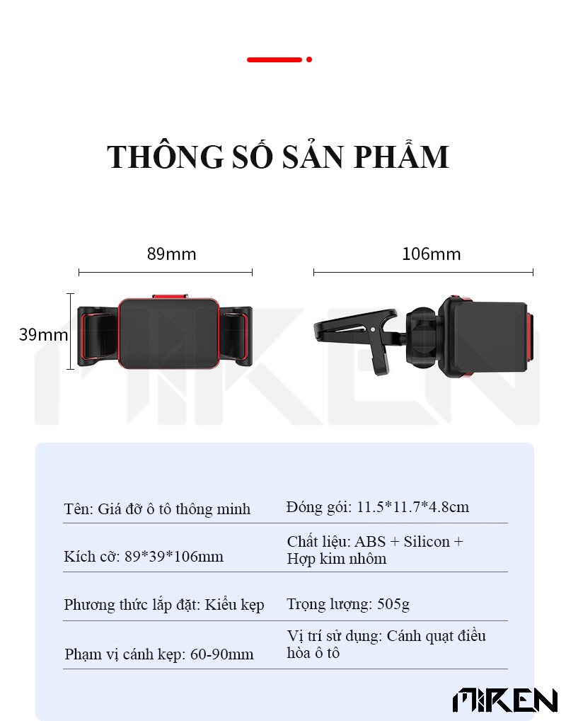 Giá Đỡ Điện Thoại Ô Tô Xe Hơi Gắn Trên Cánh Quạt Điều Hòa - Khóa Thông Minh - Xoay 360 Độ - Tiện Lợi - Hàng Chính Hãng 