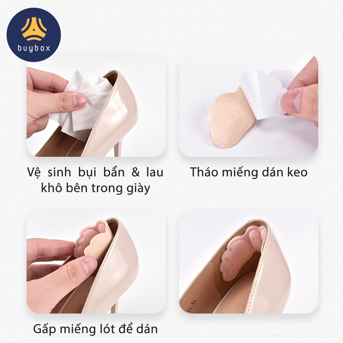 Hướng dẫn sử dụng Combp 2 cặp Lót gót giày 4D hình cánh bướm có mặt gai silicone chống trầy rách da và chống tuột gót chân - buybox - BBPK70_2