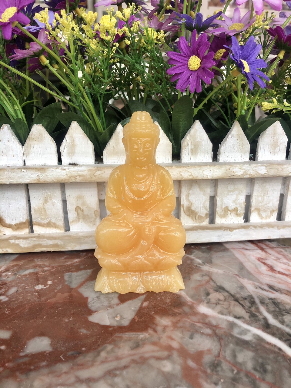 Tượng Phật A Di Đà ngồi đài sen trang trí xe ôtô xe hơi, bàn thờ đá ngọc hoàng long - Cao 10cm