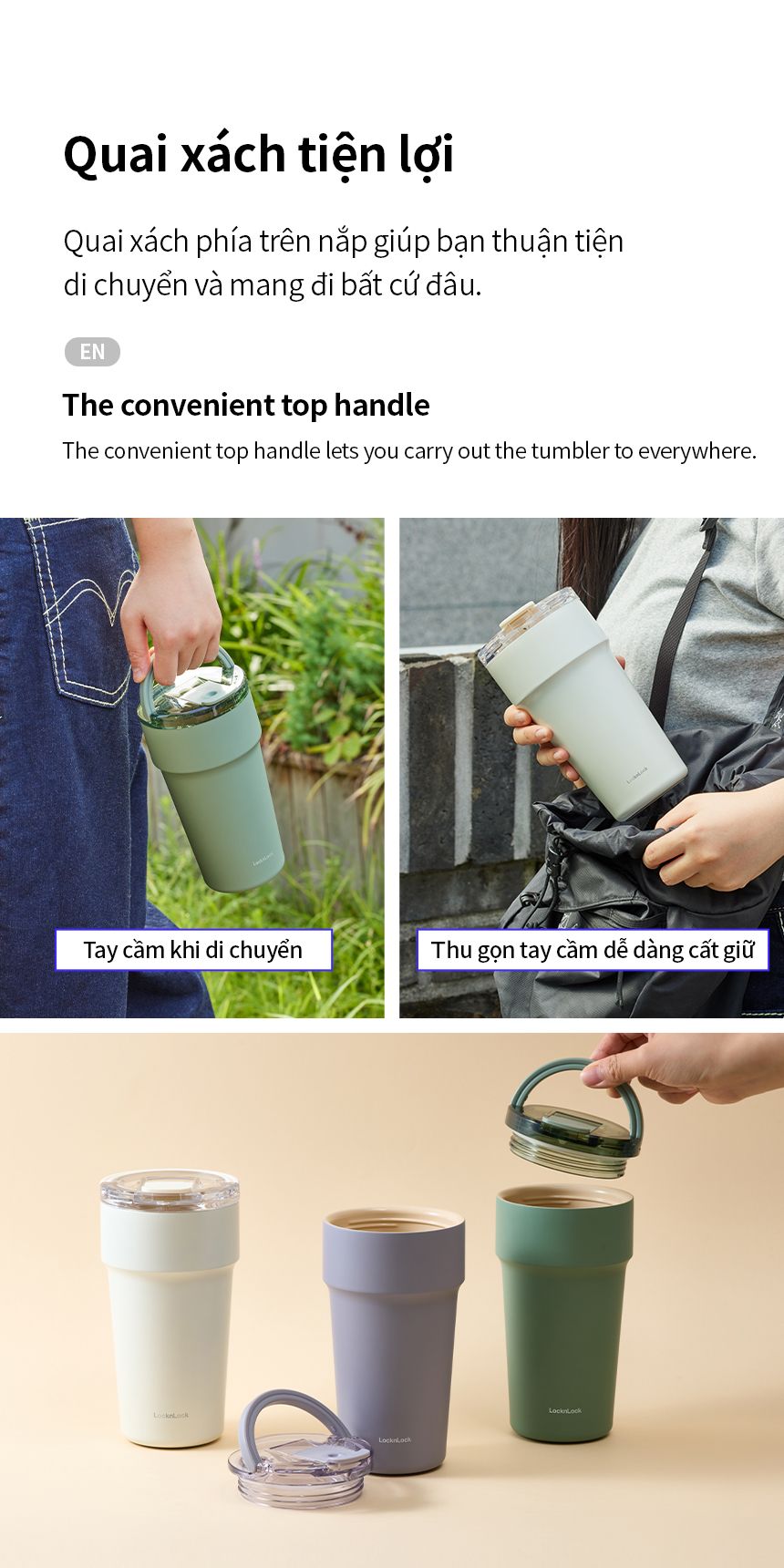 Ly Giữ Nhiệt Locknlock LocknLock LHC4416 710ml, LHC4419 900ml Thép Phủ Sứ, Hàng Chính Hãng, Kèm Ống Hút - JoyMall