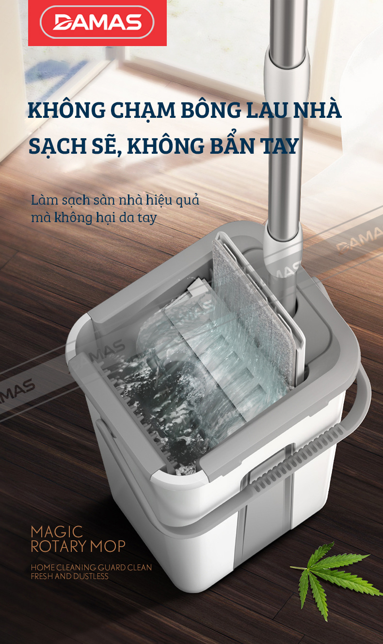 Bộ Cây Lau Nhà Tự Vắt Thông Minh , Chổi Lau Nhà Xoay 360 Độ , Dễ Dàng Len Lỏi Làm Sạch Những Góc Khuất, Thùng Chứa Nước Thiết Kế 2 Ngăn Riêng Biệt Tích Hợp Lược Gỡ Rối Giúp Giặt Sạch Và Vắt Khô Bông Lau Nhanh Chóng Mà Không Cần Tiếp Xúc - DAMAS Magic G130