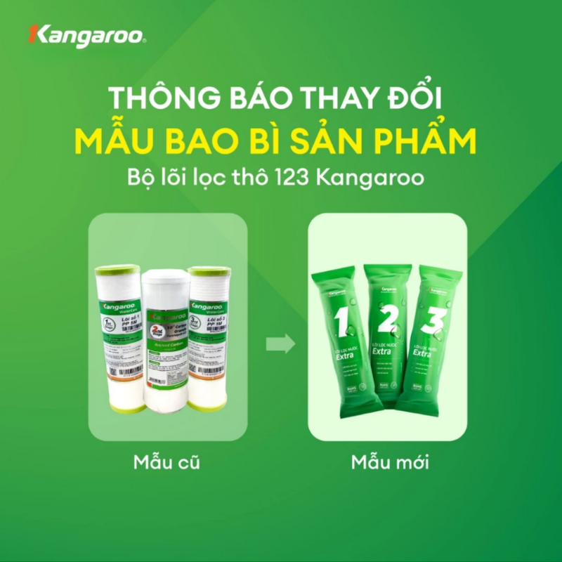 Combo bộ lọc thô Kangaroo lõi 123 dùng cho máy lọc nước Kangaroo - Hàng chính hãng