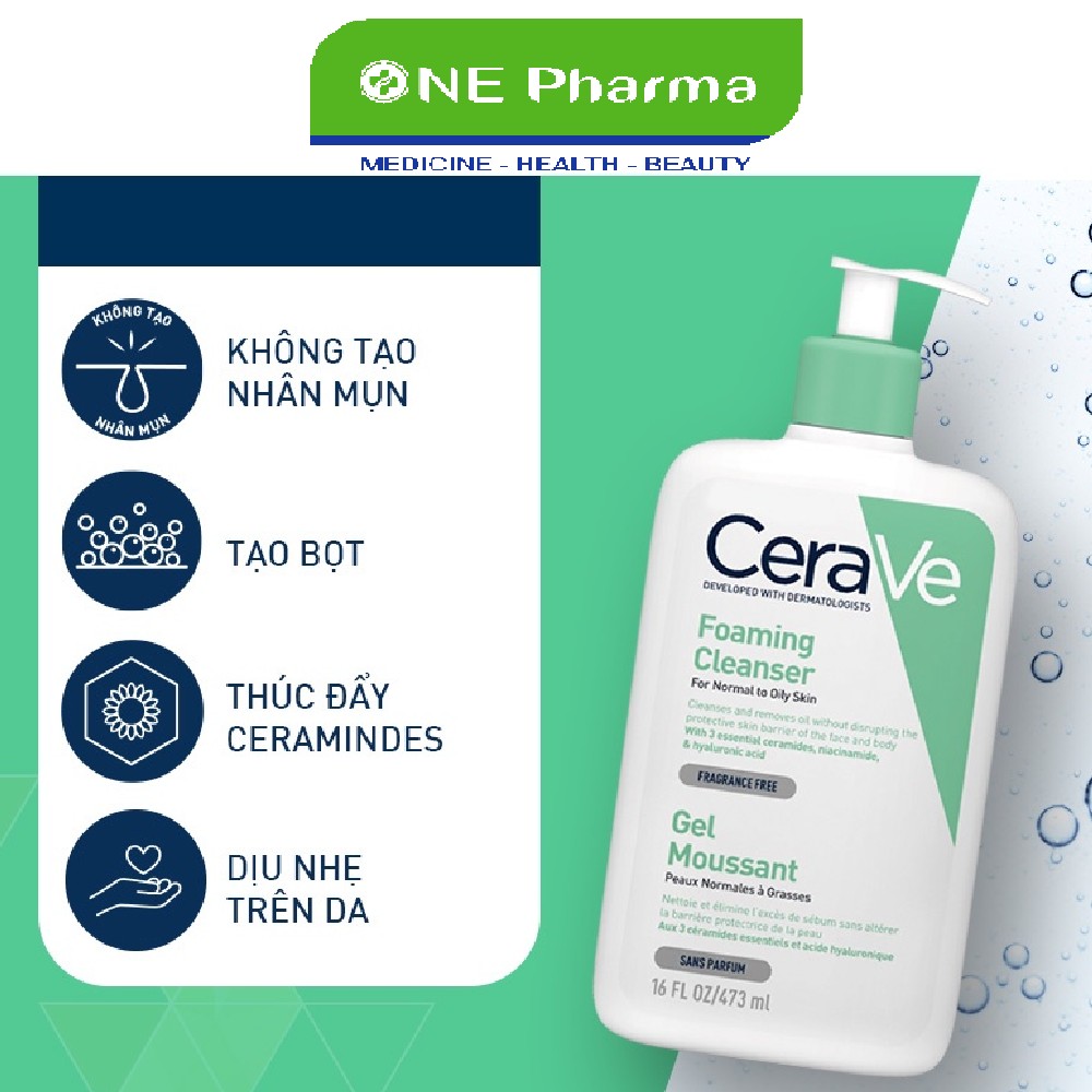 Sữa rửa mặt CeraVe dành cho da thường và da dầu CeraVe Foaming Facial Cleanser 473ml
