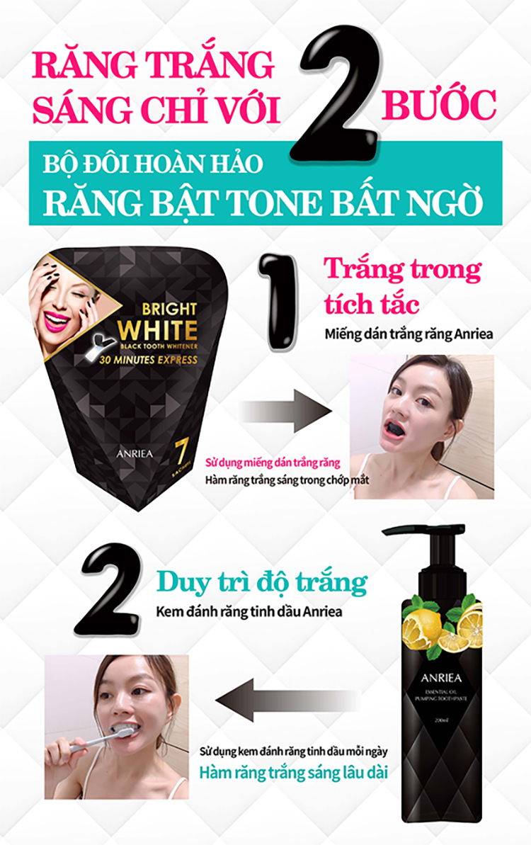 [Liệu Trình 7 Ngày + Kem Đánh Răng (Hương Cam) Tặng Bàn Chải Đánh Răng] Miếng Dán Trắng Răng Anriea Black Tooth Whitening - 30 Minutes Express