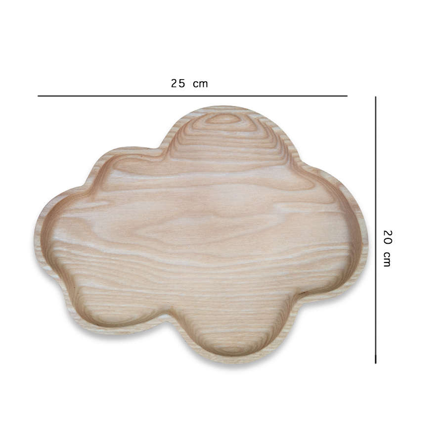 Khay trang trí hình đám mây nhỏ bằng gỗ tần bì nguyên khối K-JAu