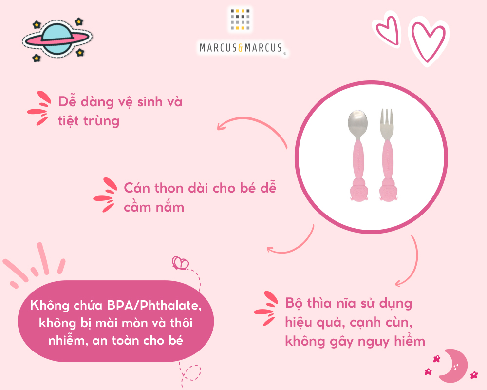 Bộ thìa nĩa ăn dặm cho bé Marcus & Marcus, từ 3 tuổi